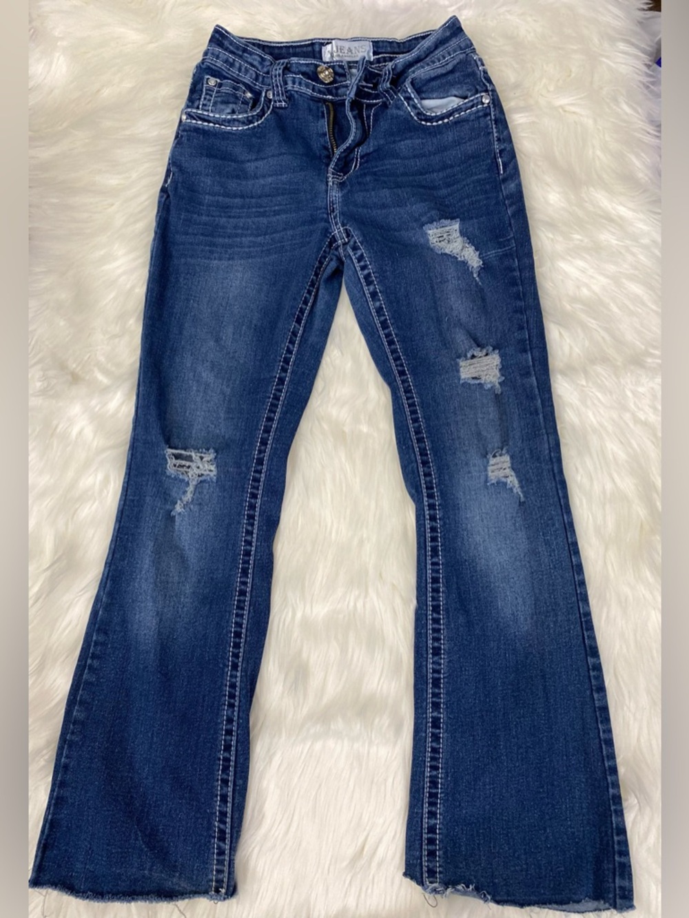 Pre-Loved Y Jeans Classic Dark Blue Distressed Flare Jeans